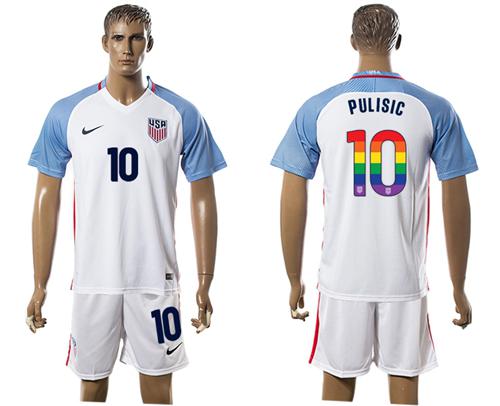 USA #10 Pulisic White Rainbow Soccer Country Jersey